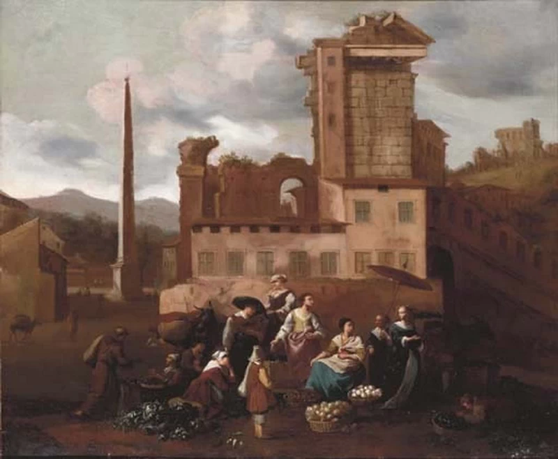 Mercato italiano tra le rovine
